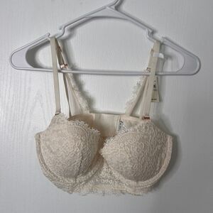 Aerie Womens Push Up Plunge Bra White Lace Underwire Padded Size‎ 32D NWT